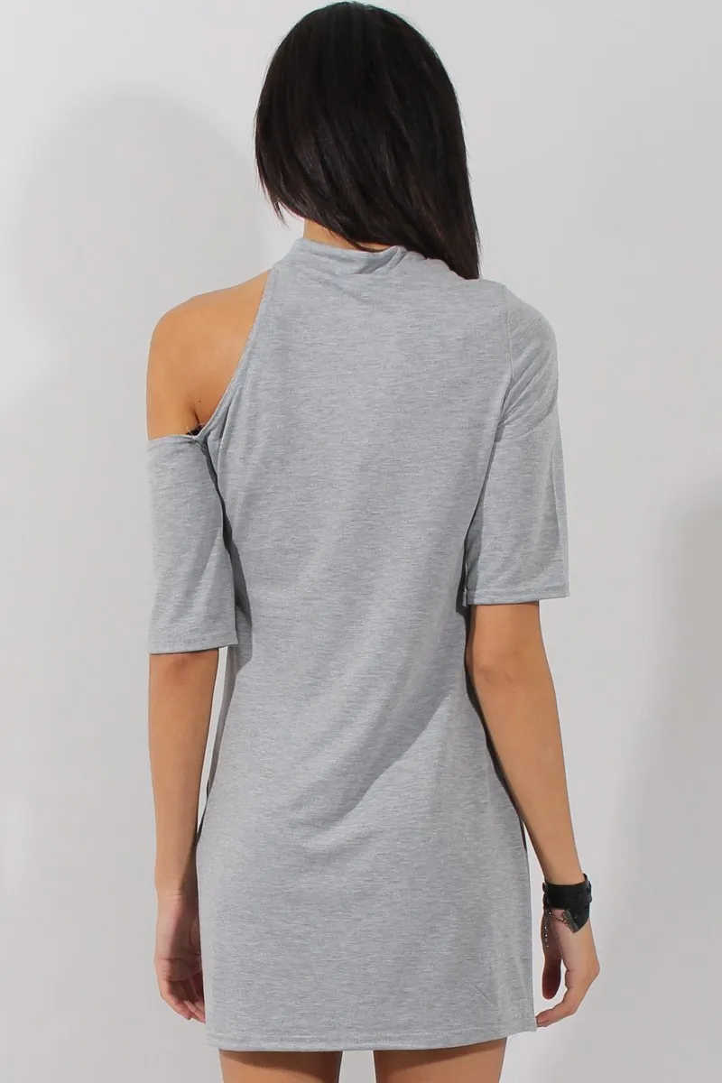 Grey Born To Be Wild Cut Out Shoulder T-Shirt Dress - Lorelei