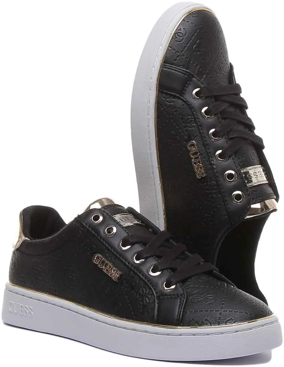 Guess Beckie Women's Lace Up Casual Sneakers In Black Gold