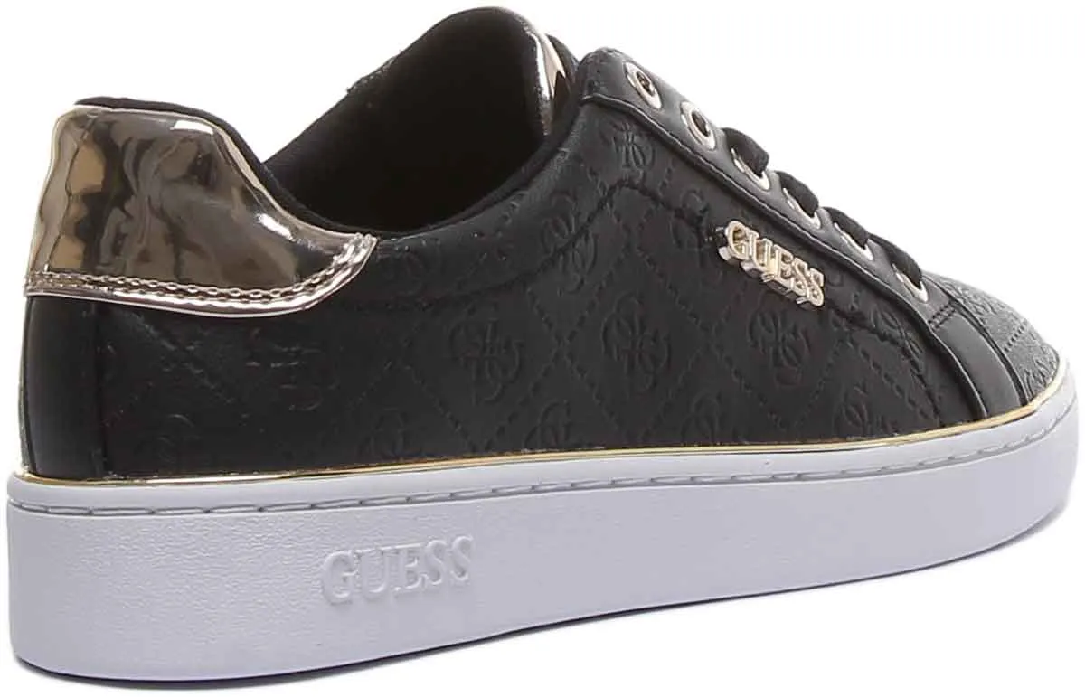 Guess Beckie Women's Lace Up Casual Sneakers In Black Gold