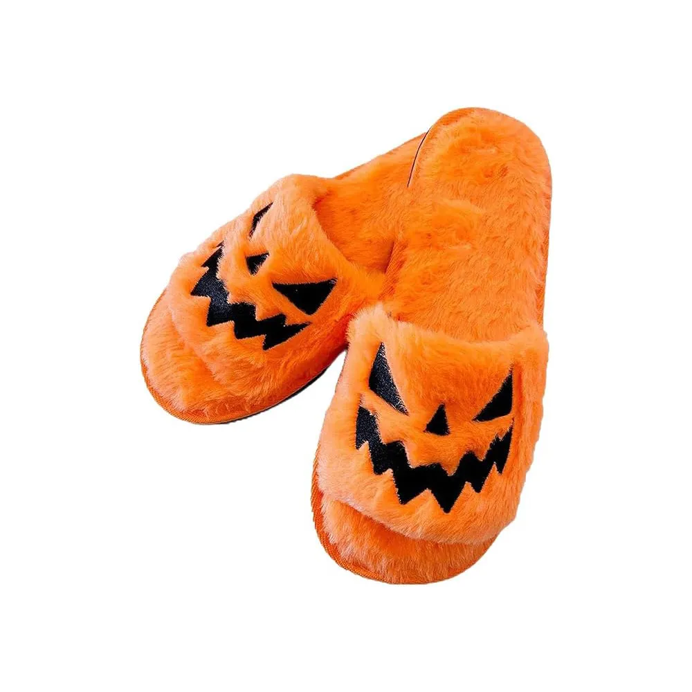 Halloween🎃Pumpkin Ghost Fuzzy Open Toe Slippers for Women