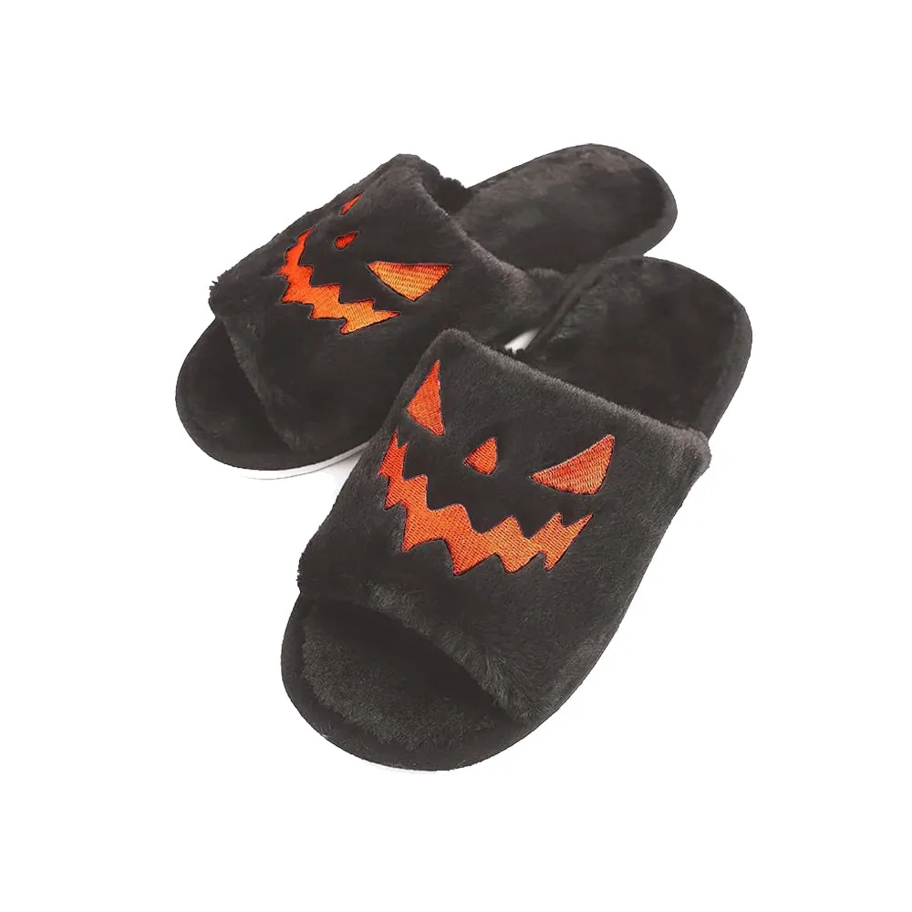 Halloween🎃Pumpkin Ghost Fuzzy Open Toe Slippers for Women