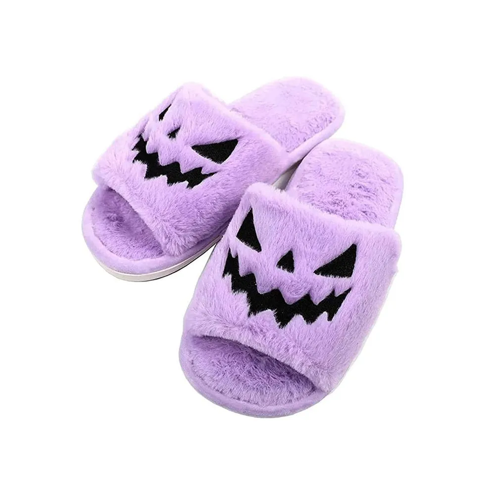 Halloween🎃Pumpkin Ghost Fuzzy Open Toe Slippers for Women