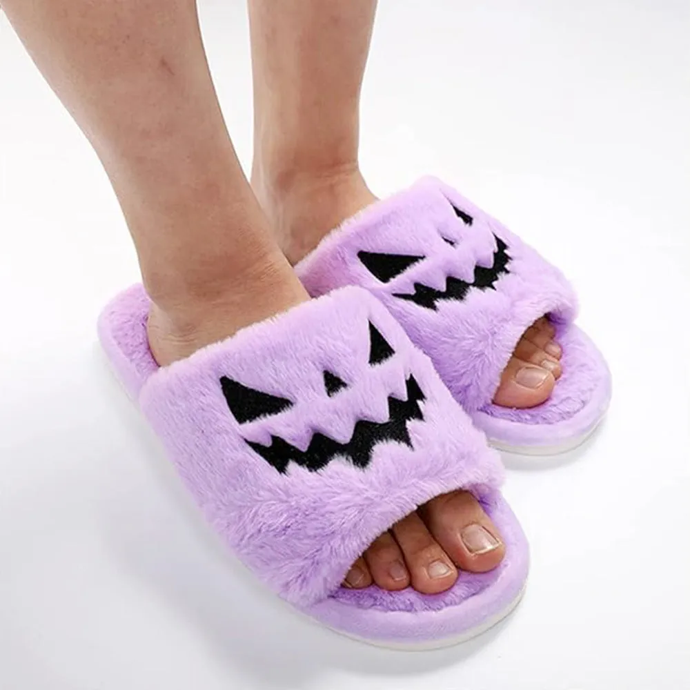 Halloween🎃Pumpkin Ghost Fuzzy Open Toe Slippers for Women