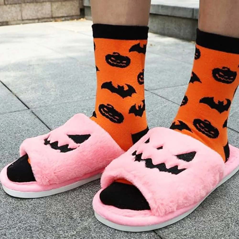 Halloween🎃Pumpkin Ghost Fuzzy Open Toe Slippers for Women