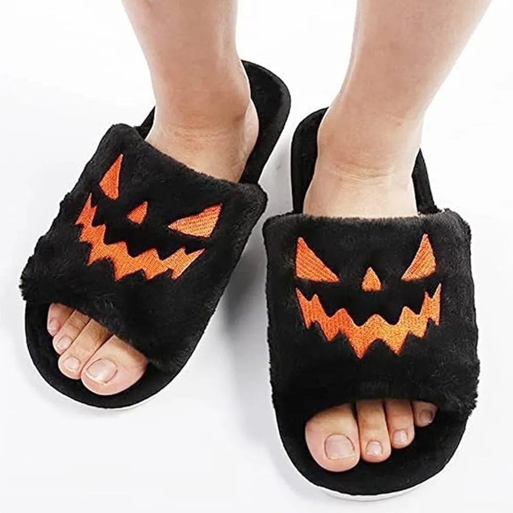 Halloween🎃Pumpkin Ghost Fuzzy Open Toe Slippers for Women