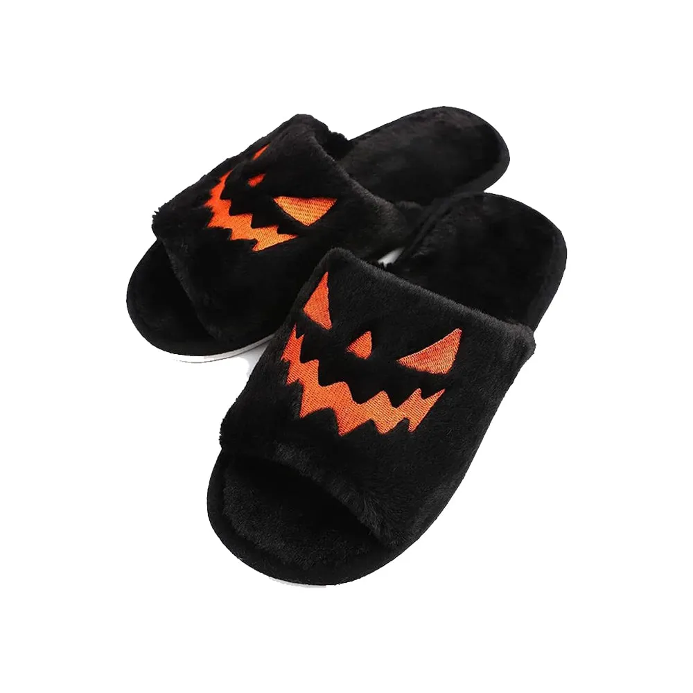 Halloween🎃Pumpkin Ghost Fuzzy Open Toe Slippers for Women