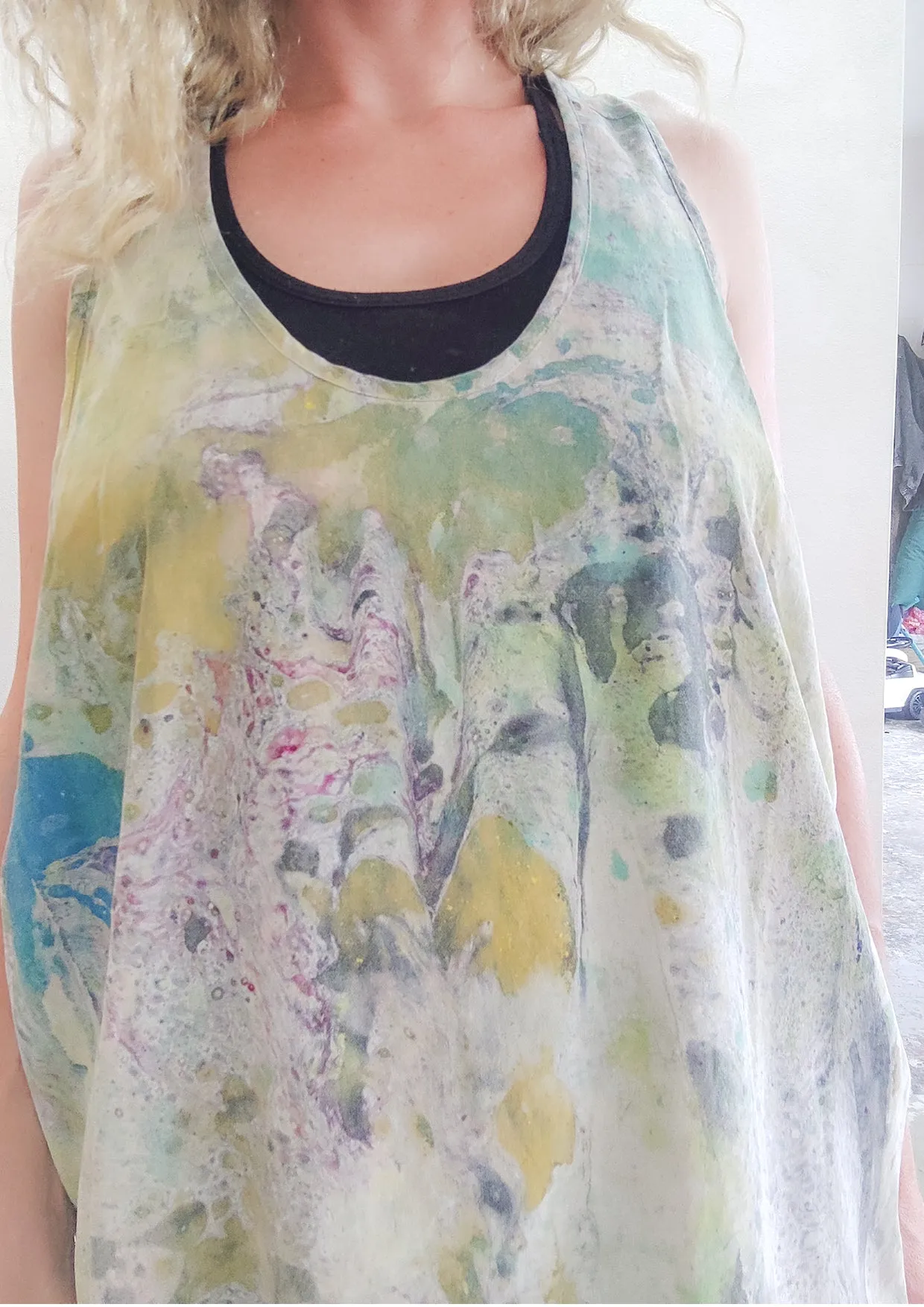 HANDPAINTED - TANK TOP / DRESSS LONG OVERSIZED - creme painted