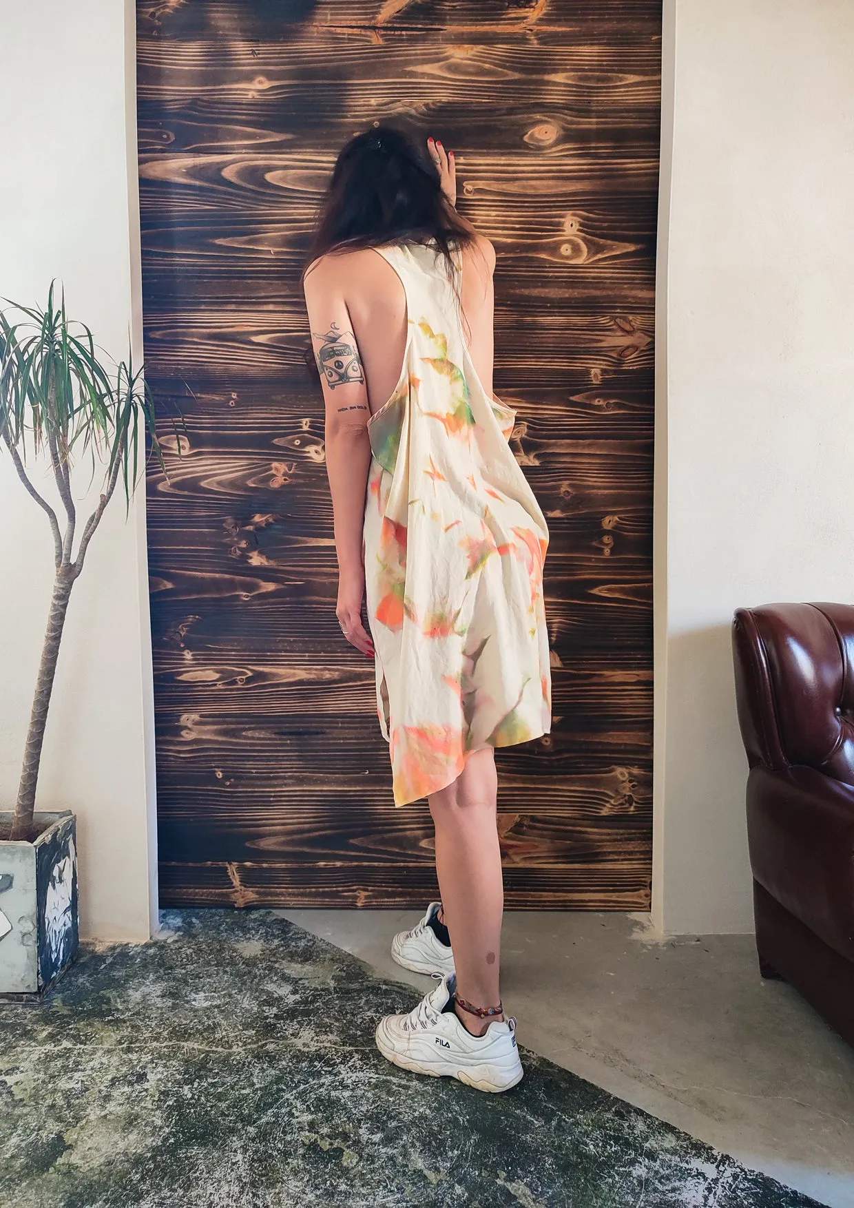 HANDPAINTED - TANK TOP / DRESSS LONG OVERSIZED - creme painted