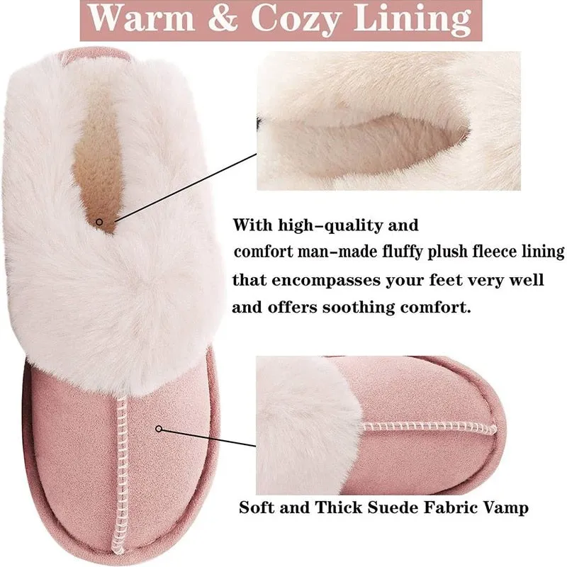 Hnzxzm Winter Fashion Women House Warm Plush Shoe Fleece Fluffy Ladies Memory Foam Flats Indoor and Outdoor Slipper