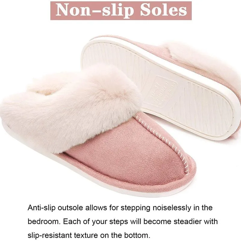 Hnzxzm Winter Fashion Women House Warm Plush Shoe Fleece Fluffy Ladies Memory Foam Flats Indoor and Outdoor Slipper