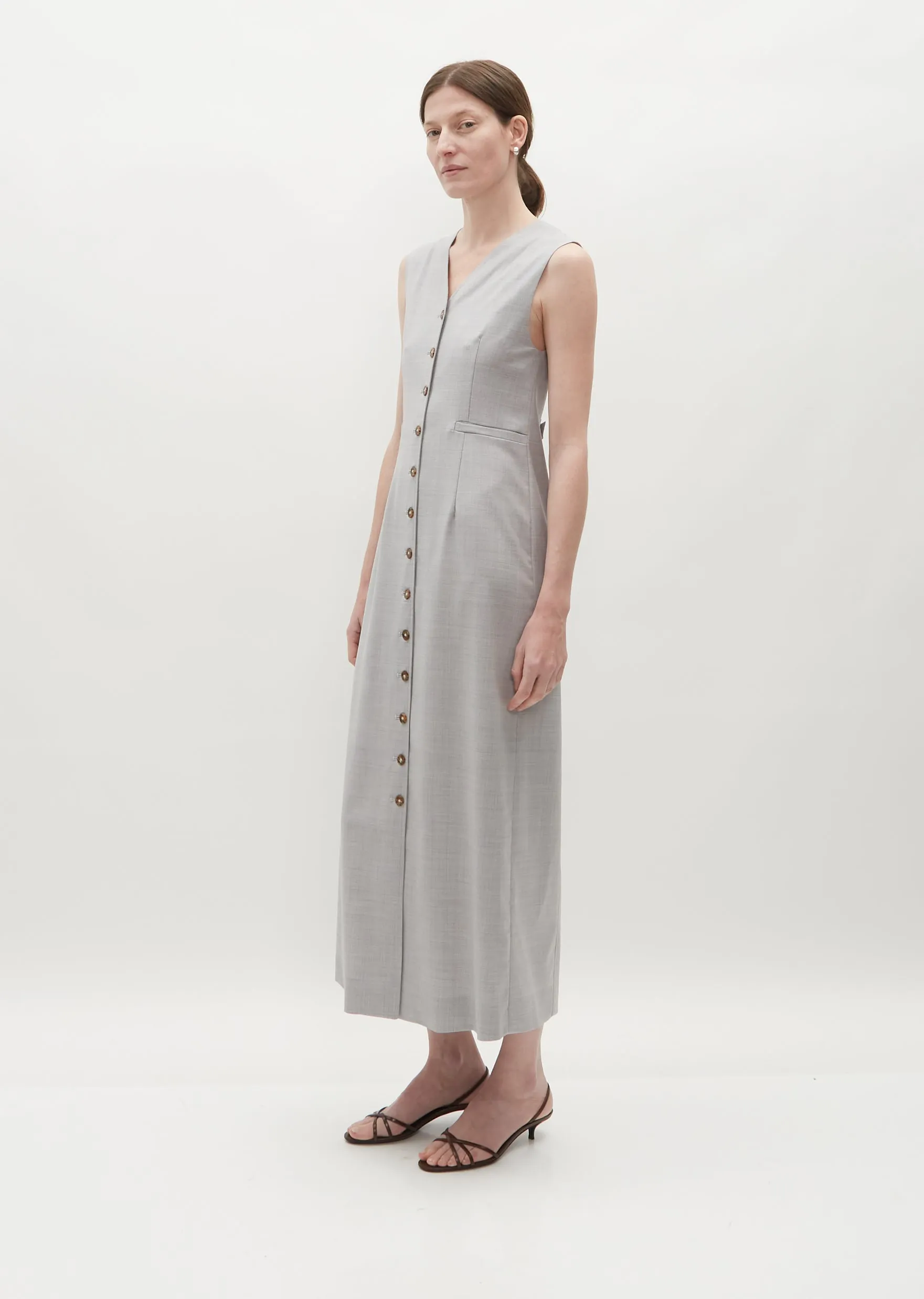 Idika Long Buttoned Dress — Feather Grey Melange