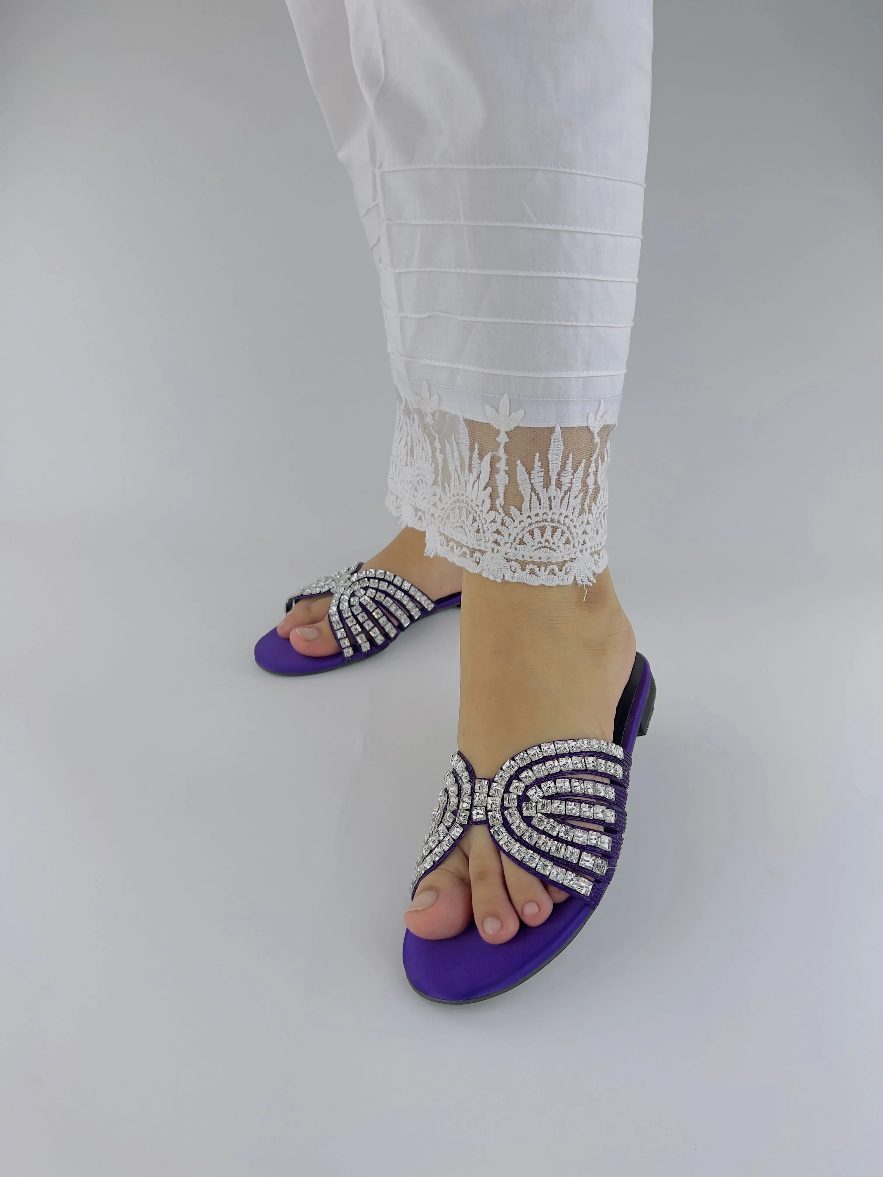 Jamie Handmade Purple Embellished Studded Rhinestone Slippers