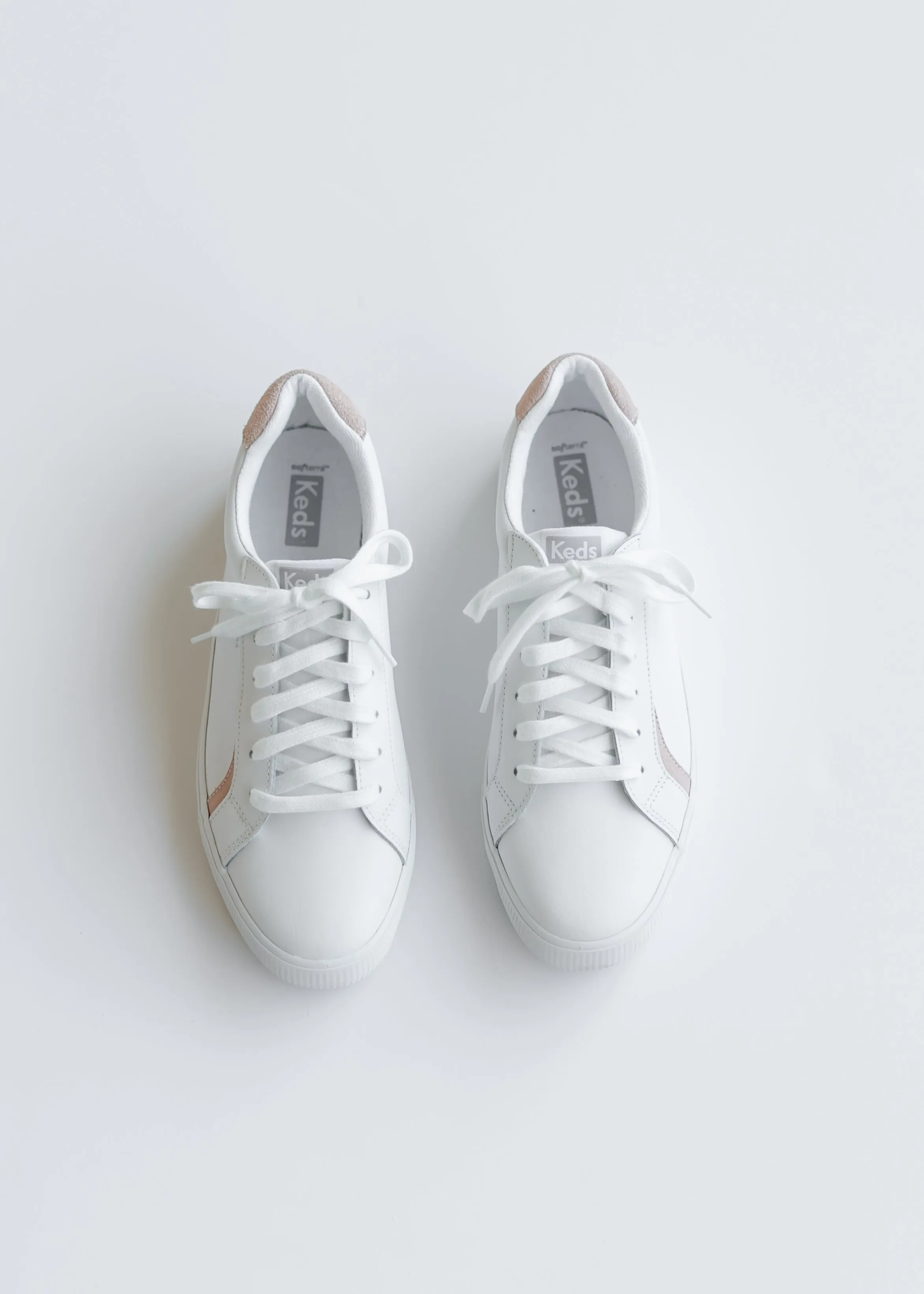 Keds® Pursuit White and Blush Leather Sneakers