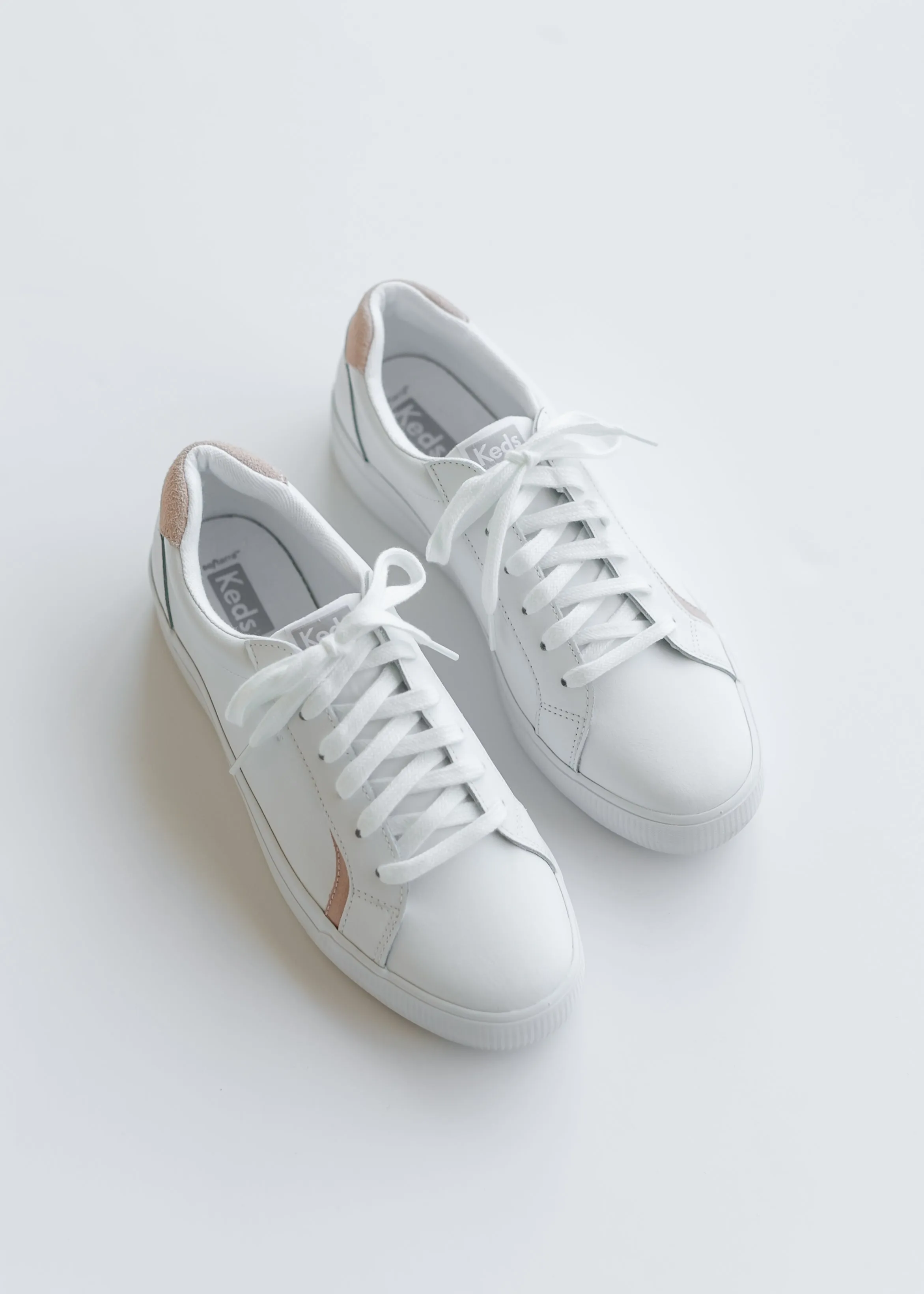 Keds® Pursuit White and Blush Leather Sneakers