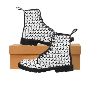 Lace-Up All Over Print Black & White Fikafuntimes Combat Boots