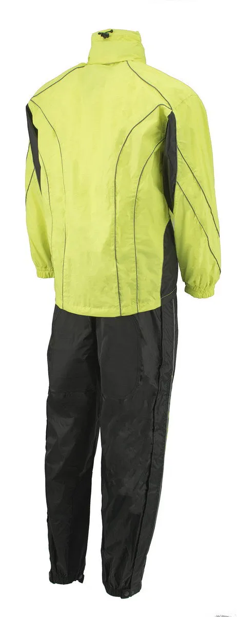 M Boss Motorcycle Apparel BOS19501 Men’s Black and High-Viz Green Two-Piece Motorcycle Rain Suit