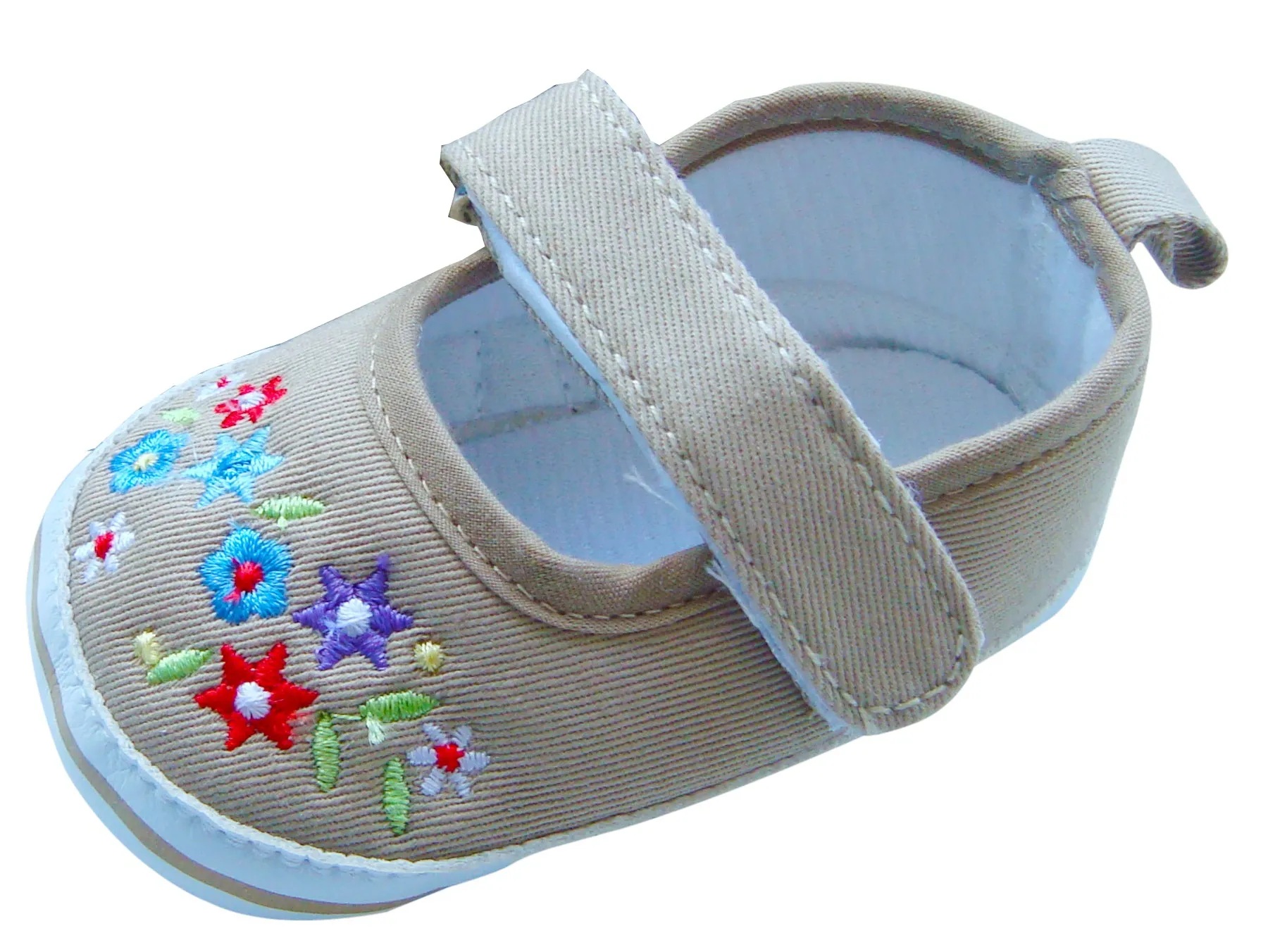 MABINI Baby Girls Hook & Loop Fastener Strap Shoes / Booties With Bright Flower Embroidery