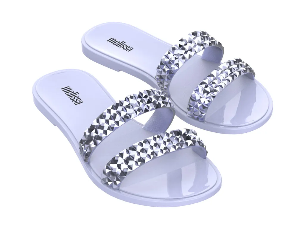 Melissa Bling AD Studded Metallic Violet Flat Slipon Slides For Women