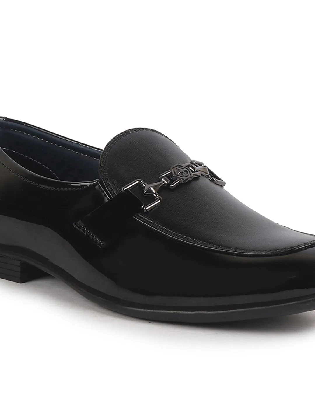 Men Black Patent Leather Horsebit Buckle Ethnic Slip On Shoes|Party Shoe|Formal Office Shoe|Wedding Shoe