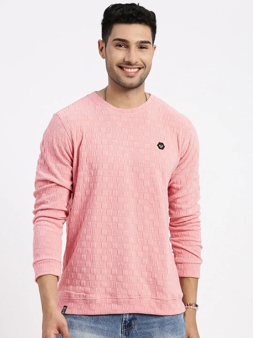 Men Peach Solid Sweatshirt