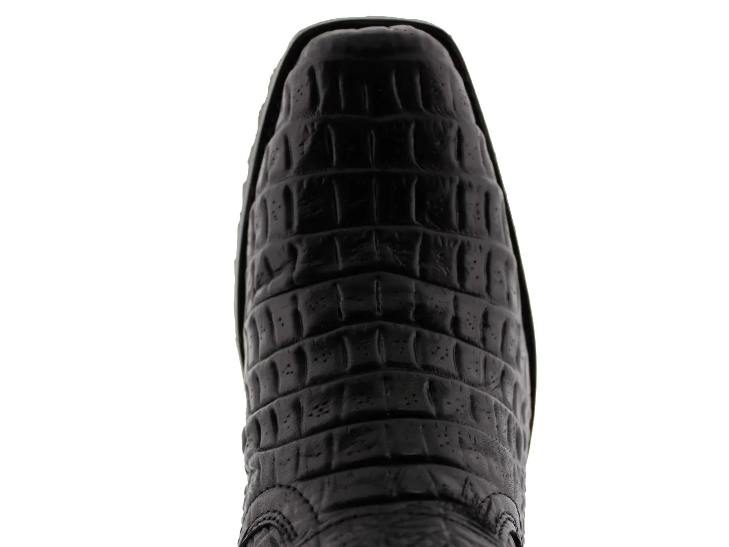 Mens Black Motorcycle Boots Crocodile Belly Print - Square Toe