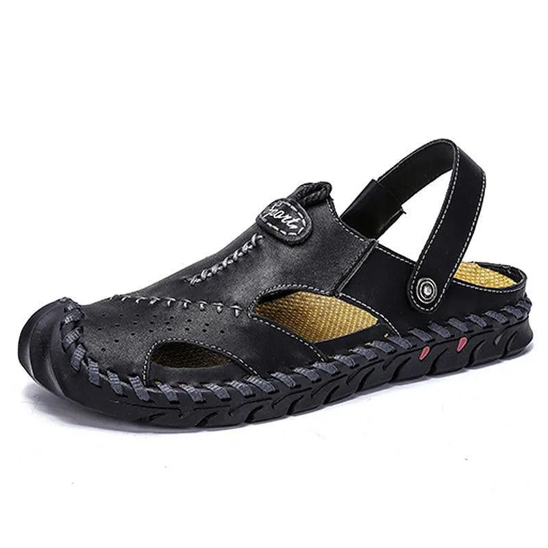 Men's Hand Stitching Leather Non Slip Outdoor Casual Beach Sandals Shoes