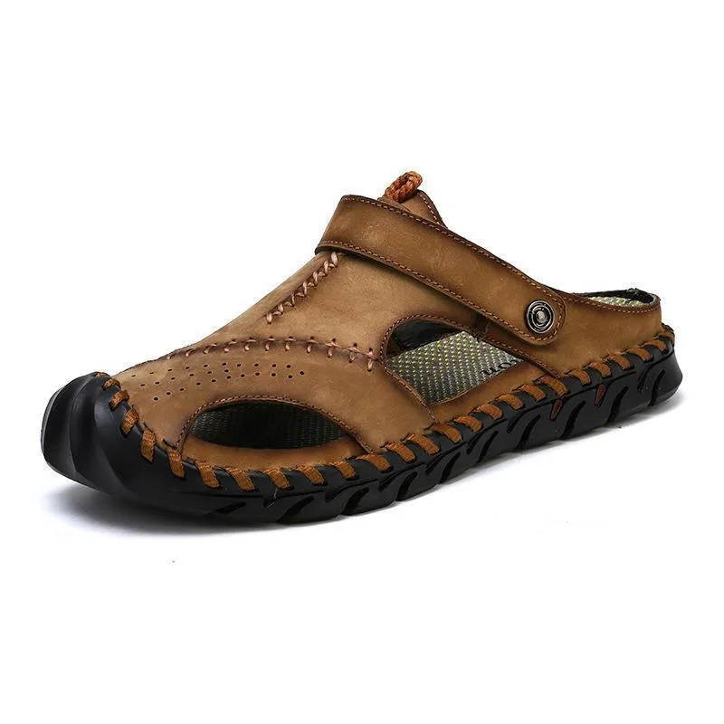 Men's Hand Stitching Leather Non Slip Outdoor Casual Beach Sandals Shoes