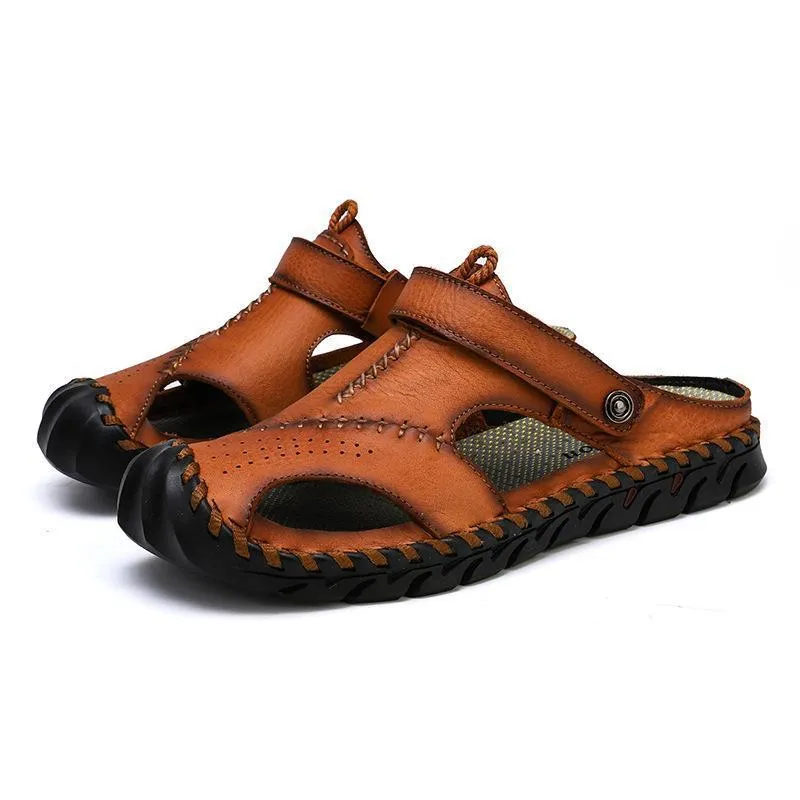 Men's Hand Stitching Leather Non Slip Outdoor Casual Beach Sandals Shoes