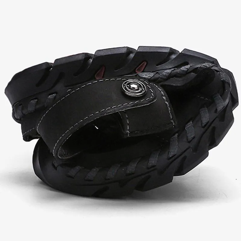 Men's Hand Stitching Leather Non Slip Outdoor Casual Beach Sandals Shoes