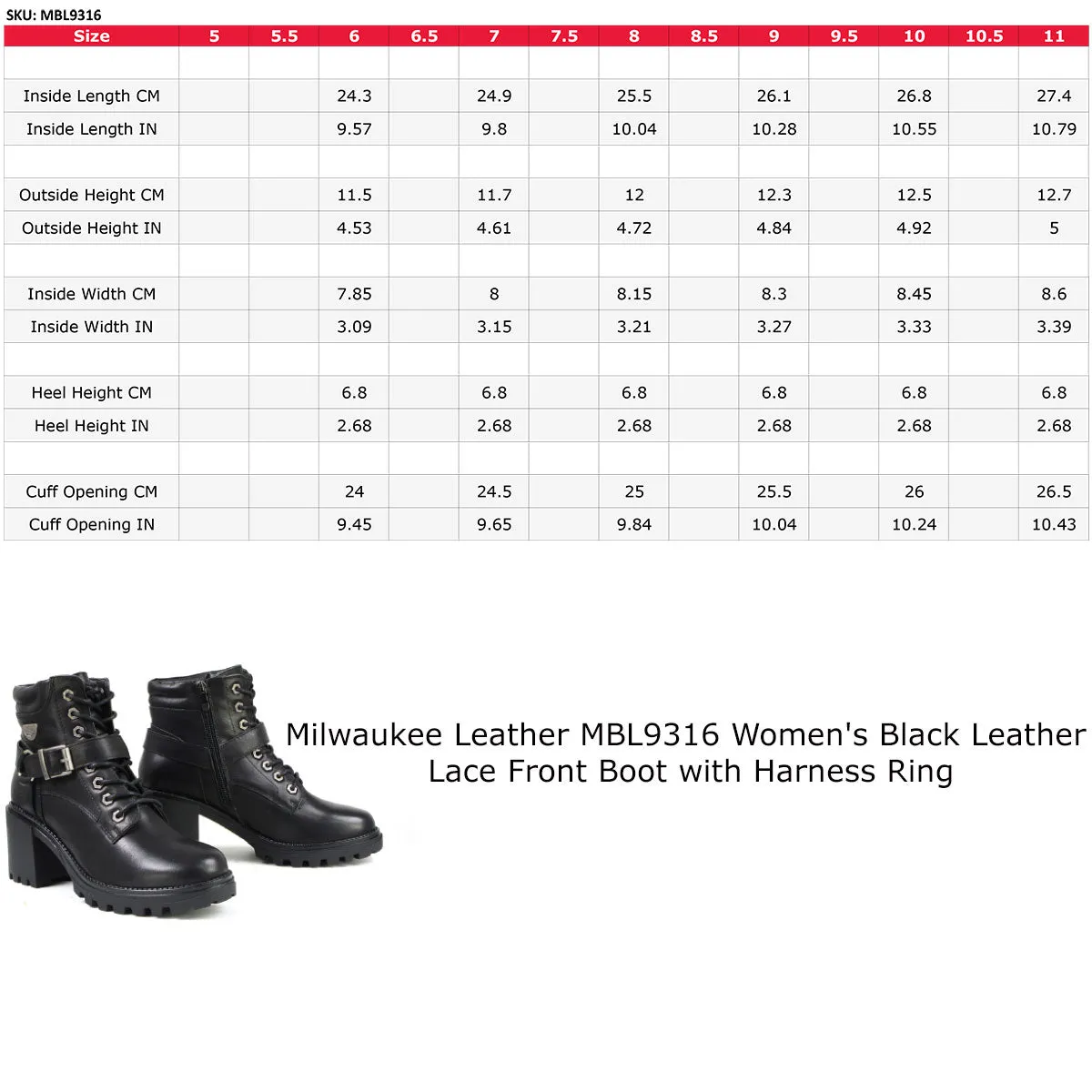 Milwaukee Leather MBL9316 Women's Black Leather Lace Front Boot with Harness Ring