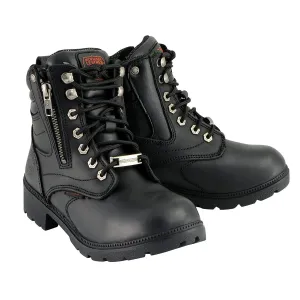 Milwaukee Leather MBL9321WP Women's Black Waterproof Lace-Up Motorcycle Biker Rider Boots w/ Side Zipper