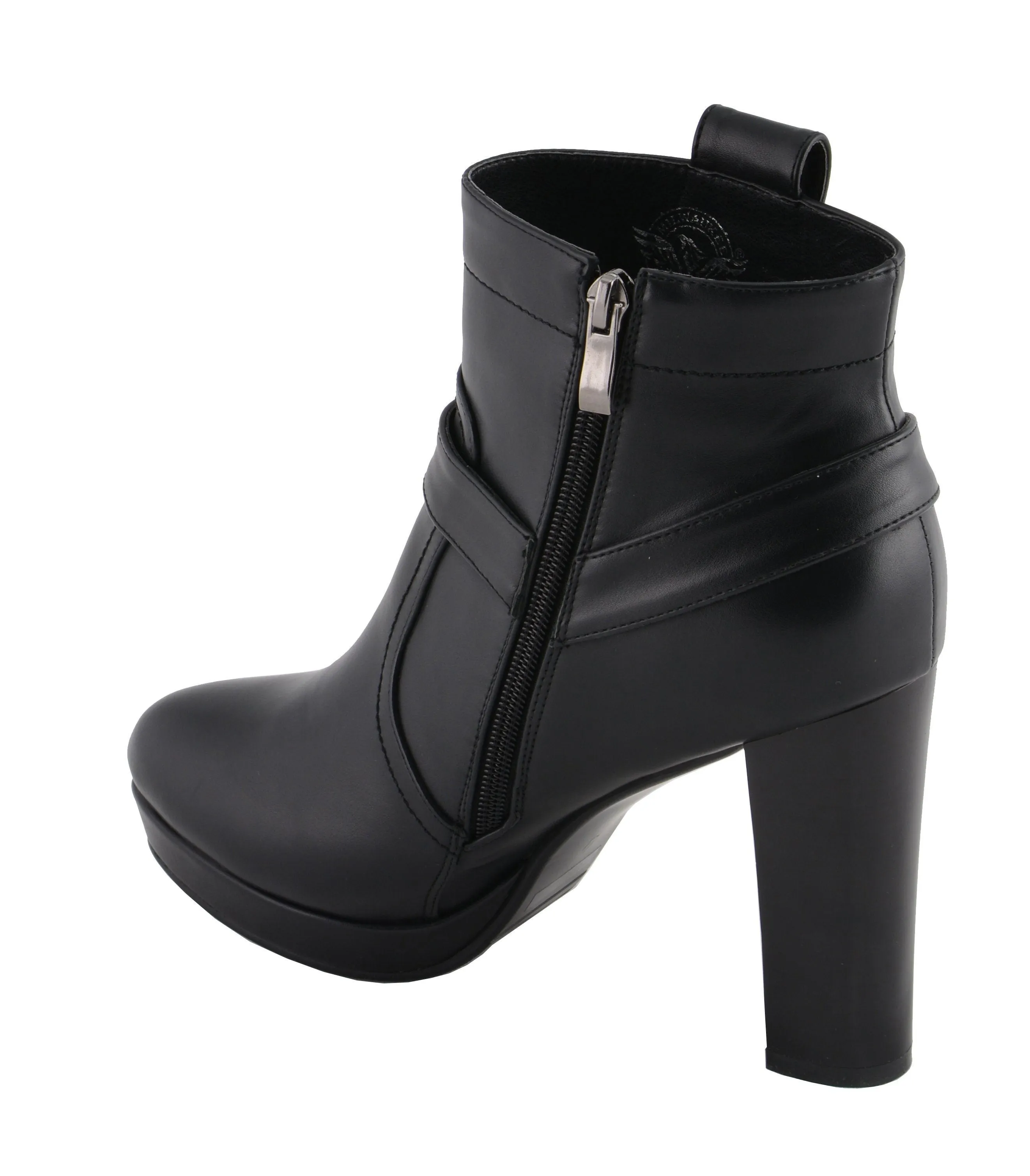 Milwaukee Leather MBL9432 Women's Black Harness Ankle Boots with Block Heel