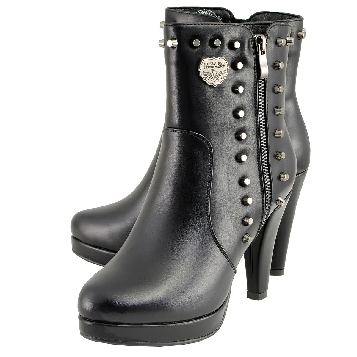 Milwaukee Leather MBL9440 Women's Black Spiked Fashion Boots w/ Side