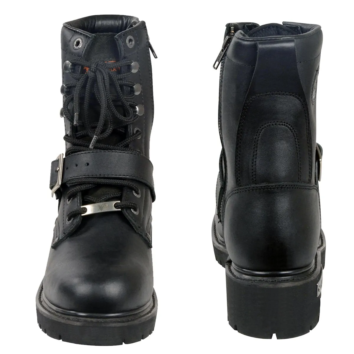 Milwaukee Leather MBM101W Men's Black Leather Wide-Width Lace-Up Engineer Motorcycle Boots w/ Side Zipper Entry