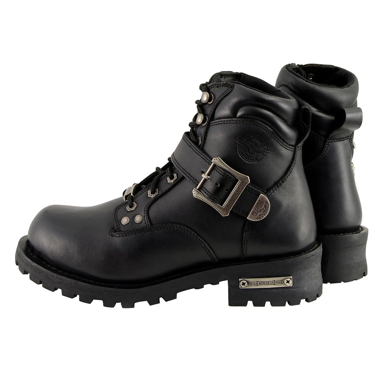 Milwaukee Leather MBM9010 Men's Black Lace-Up 6-inch Engineer Boots with Side Buckle