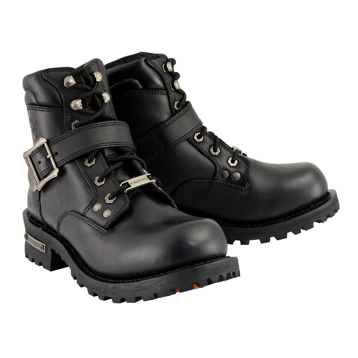 Milwaukee Leather MBM9010 Men's Black Lace-Up 6-inch Engineer Boots with Side Buckle