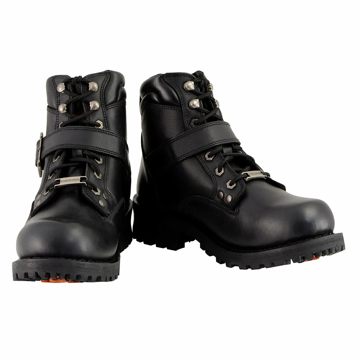 Milwaukee Leather MBM9010 Men's Black Lace-Up 6-inch Engineer Boots with Side Buckle