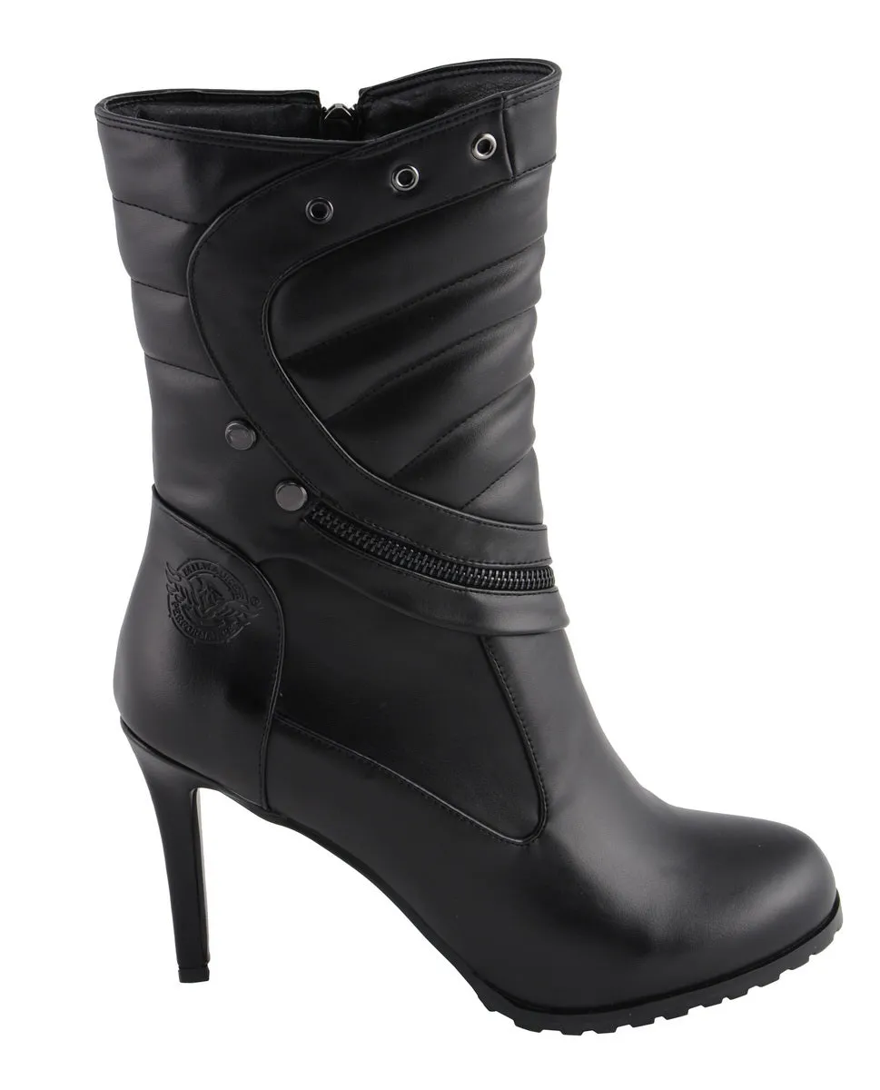 Milwaukee Performance MBL9434 Women's Black High Heel Boots with Zipper Accents