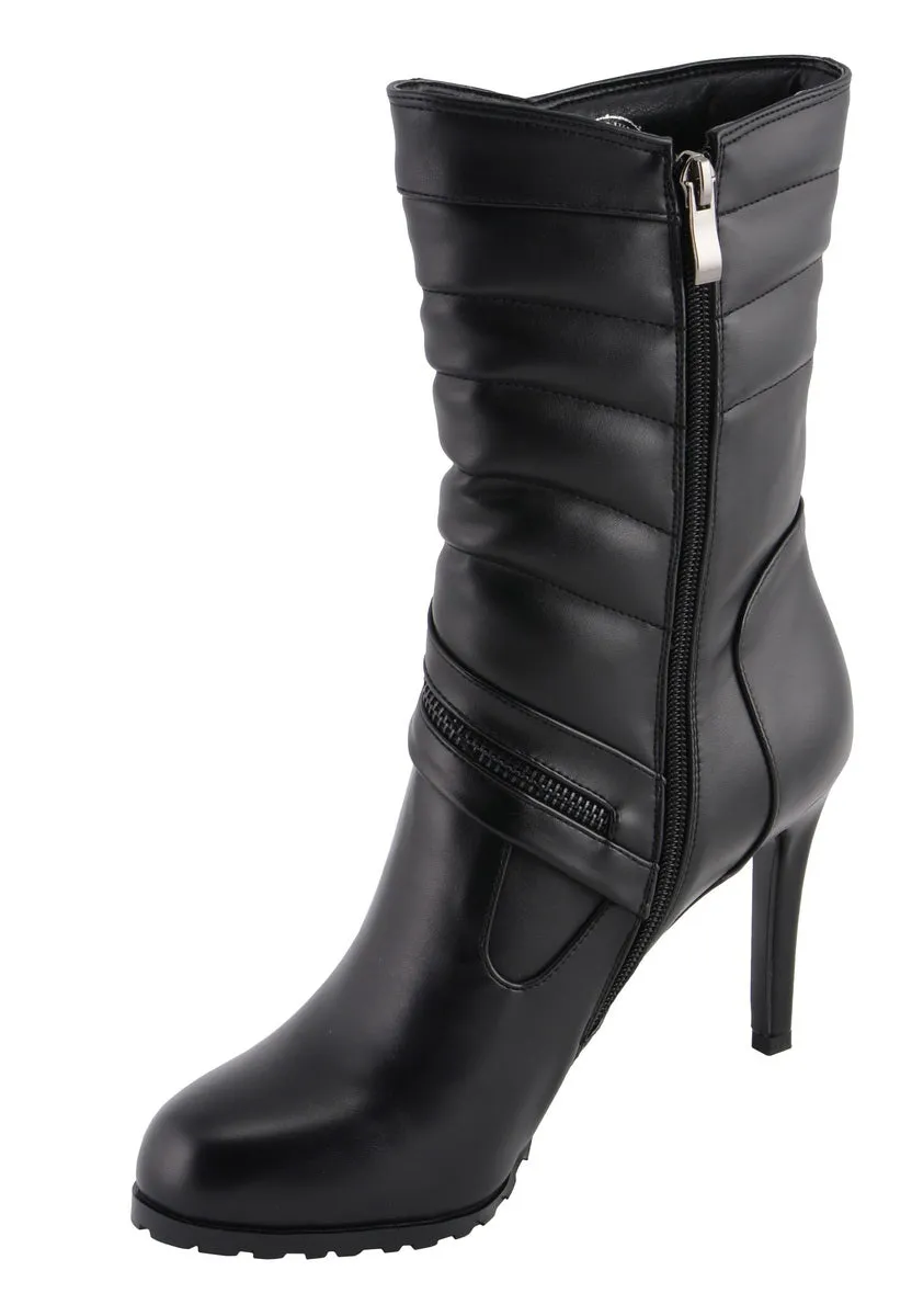 Milwaukee Performance MBL9434 Women's Black High Heel Boots with Zipper Accents