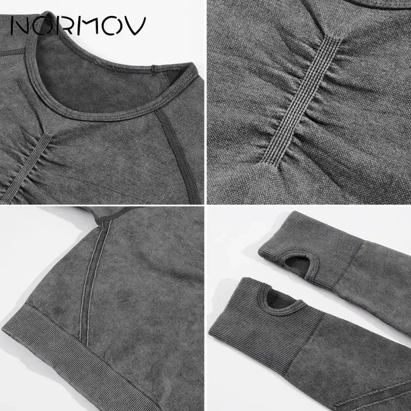 NORMOV 2Pcs Gym Women Sets Seamless Yoga Set High Waist Gym Sportwear Push up Sport Workout Sets Fitness Long Sleeve Gym Suit