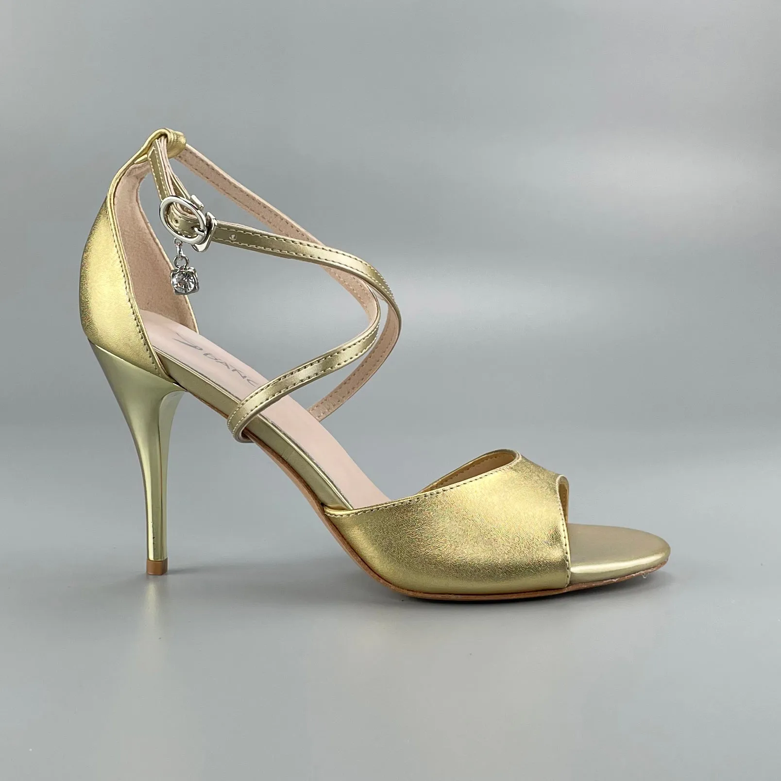 Open-toe and Closed-back Argentine Tango Shoes High Salsa Heels Hard Leather Sole Sandals Gold