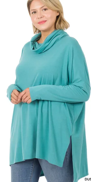 Oversize Mint Cowl Tunic Top Modal Sleeve Hippie Chic Resort Wear Sml-7x