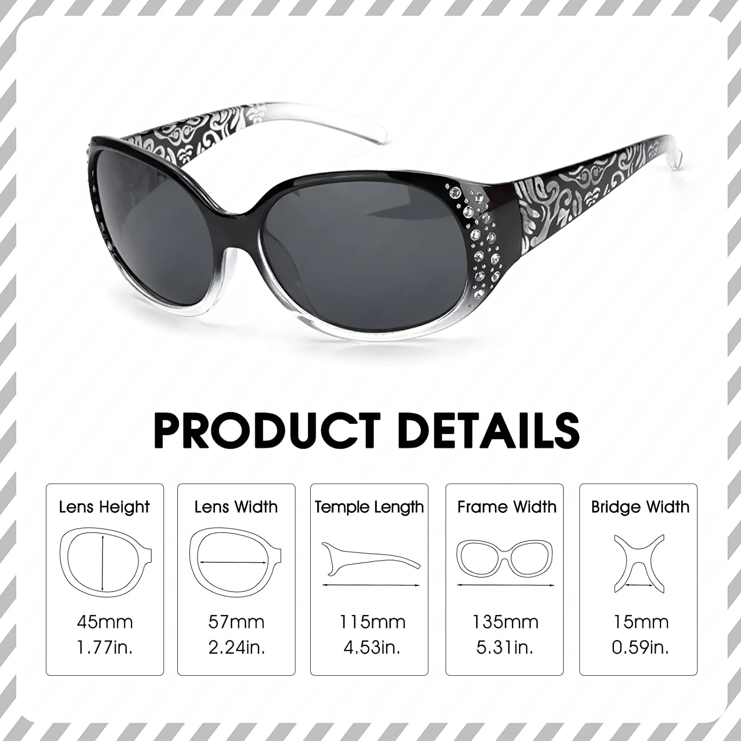 Polarized Sunglasses for Women, Rhinestone Wrap Around Sunglasses with UV Protection Lens LS008