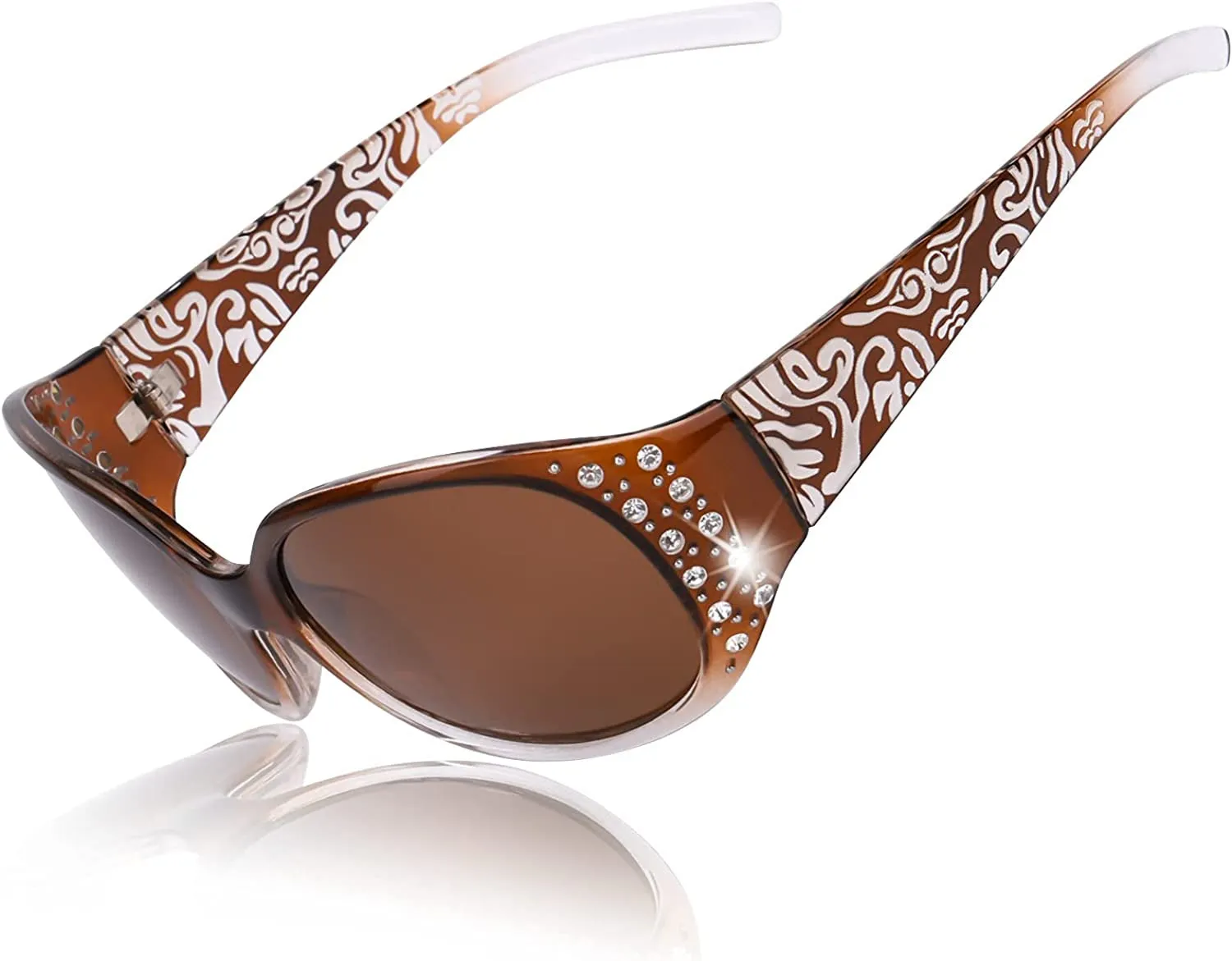 Polarized Sunglasses for Women, Rhinestone Wrap Around Sunglasses with UV Protection Lens LS008