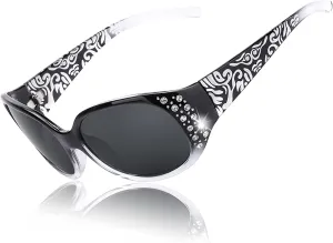 Polarized Sunglasses for Women, Rhinestone Wrap Around Sunglasses with UV Protection Lens LS008