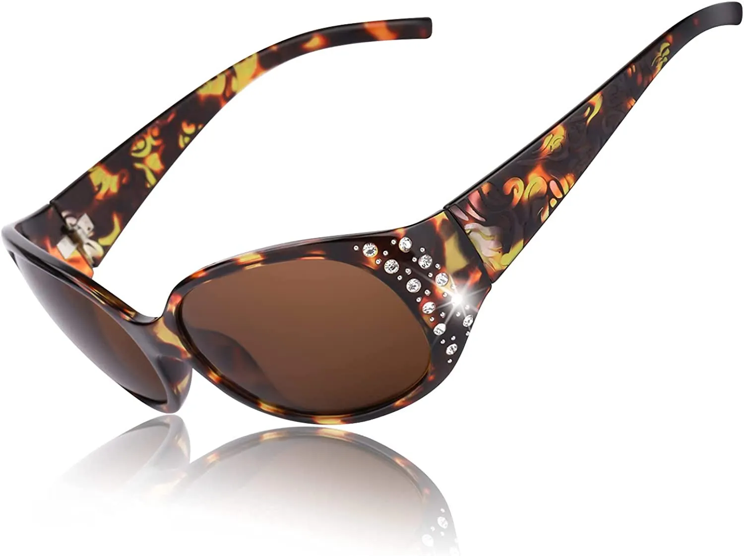 Polarized Sunglasses for Women, Rhinestone Wrap Around Sunglasses with UV Protection Lens LS008