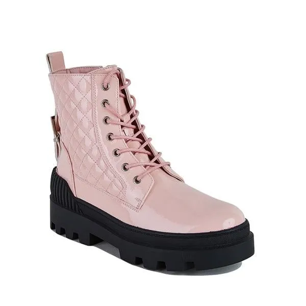 Purpdrank - Women Vintage Motorcycle Mid Heel Platform Boots