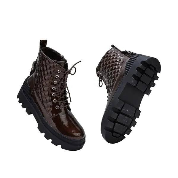 Purpdrank - Women Vintage Motorcycle Mid Heel Platform Boots