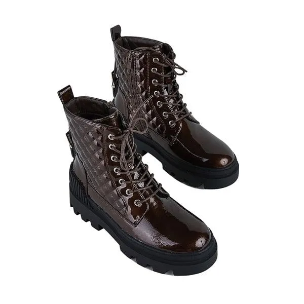 Purpdrank - Women Vintage Motorcycle Mid Heel Platform Boots