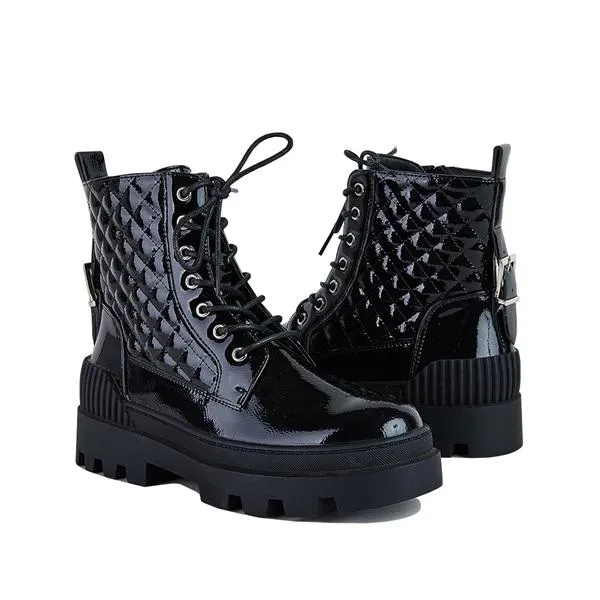 Purpdrank - Women Vintage Motorcycle Mid Heel Platform Boots